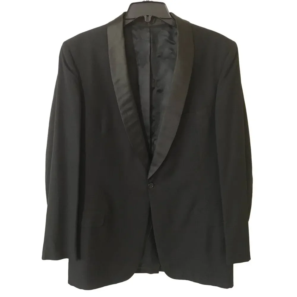 After Six by Rudofker Large Black Lined Tuxedo Jacket W Satin Trim Pleated Pants